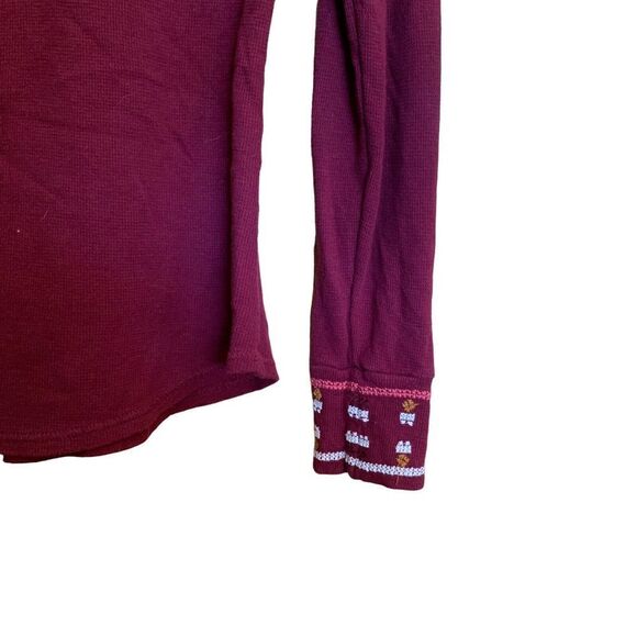 Lucky Brand Womens Size Large Multicolor Waffle Knit Embroidered Trim Blouse - Picture 4 of 7